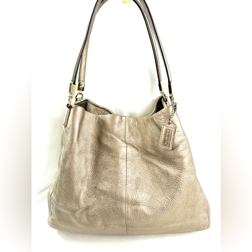 Coach Madison Phoebe F34495 Gold Leather Large Shoulder Bag Purse Brass Logo